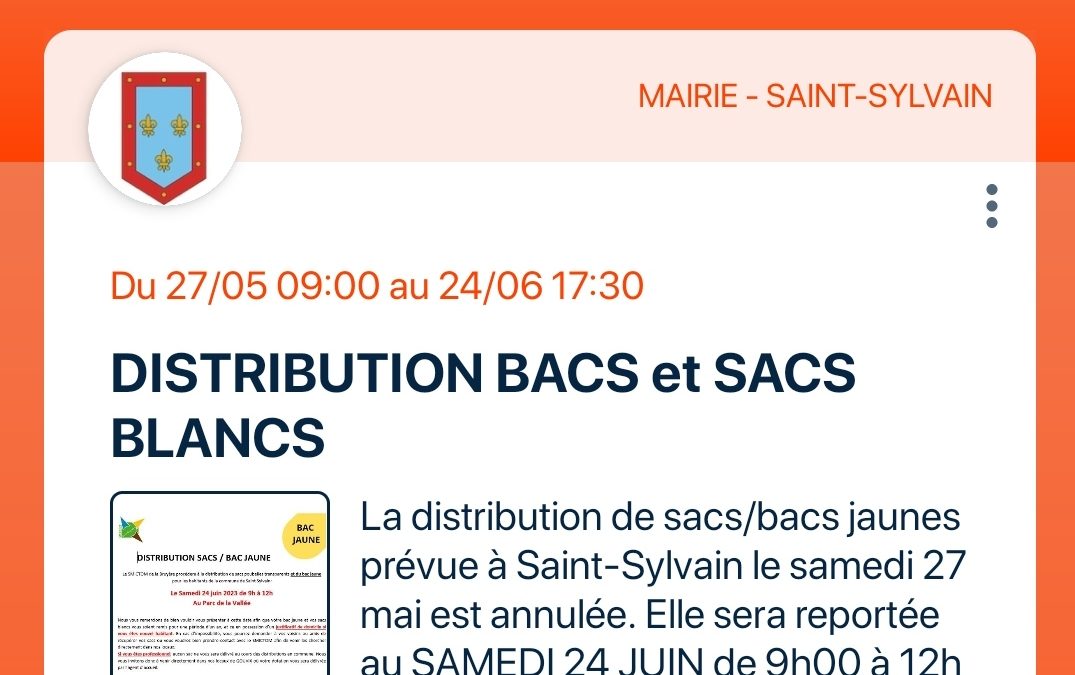 A VOS AGENDAS : DISTRIBUTION SACS et BACS (SMICTOM DE LA BRUYERE ) – 24 JUIN 2023